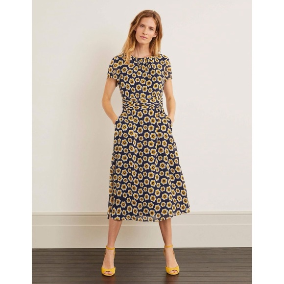 Boden Navy and Yellow Floral Midi Dress - Picture 3 of 13